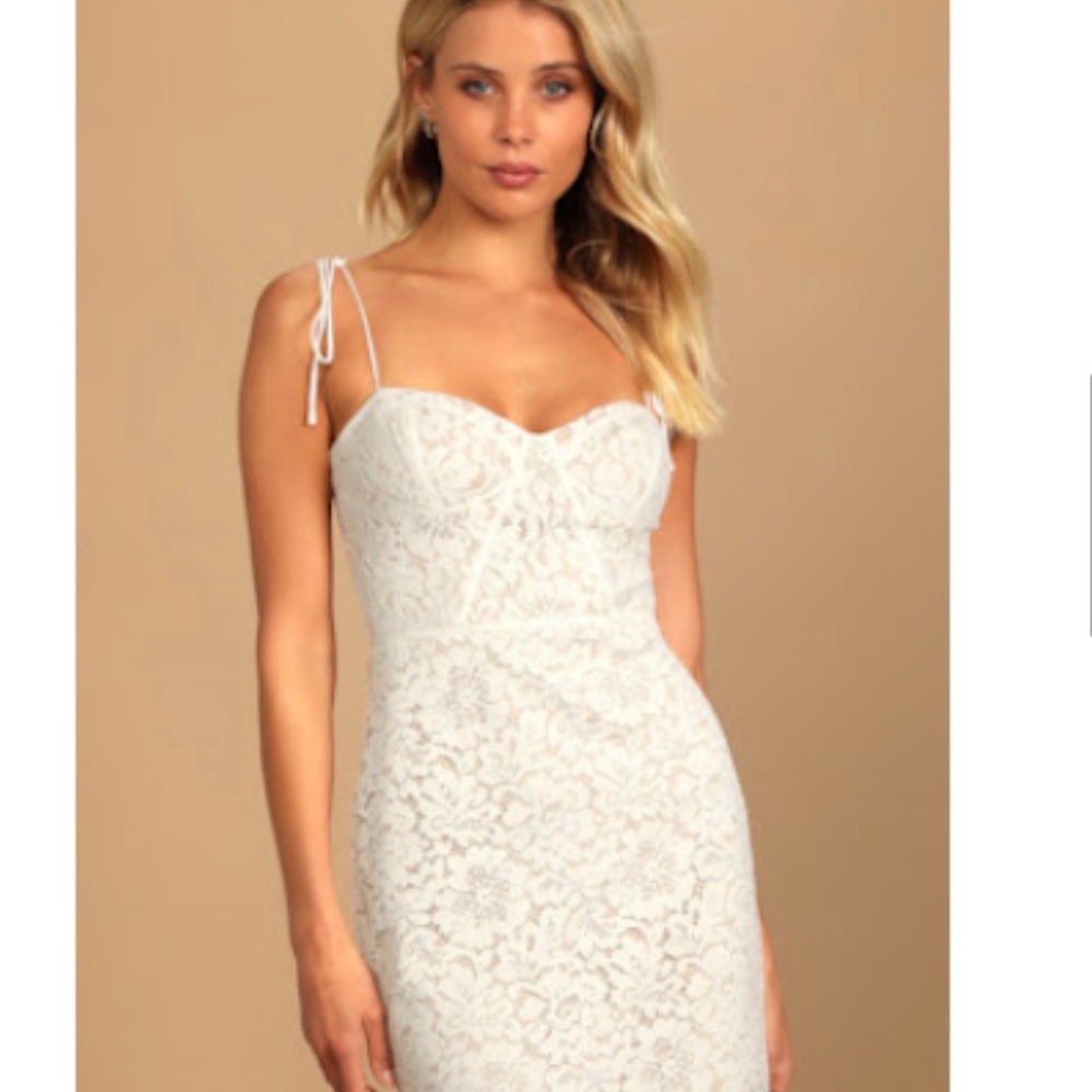 Lulu's Ivory Lace Strapless Tie-Shoulder Bodycon Dress